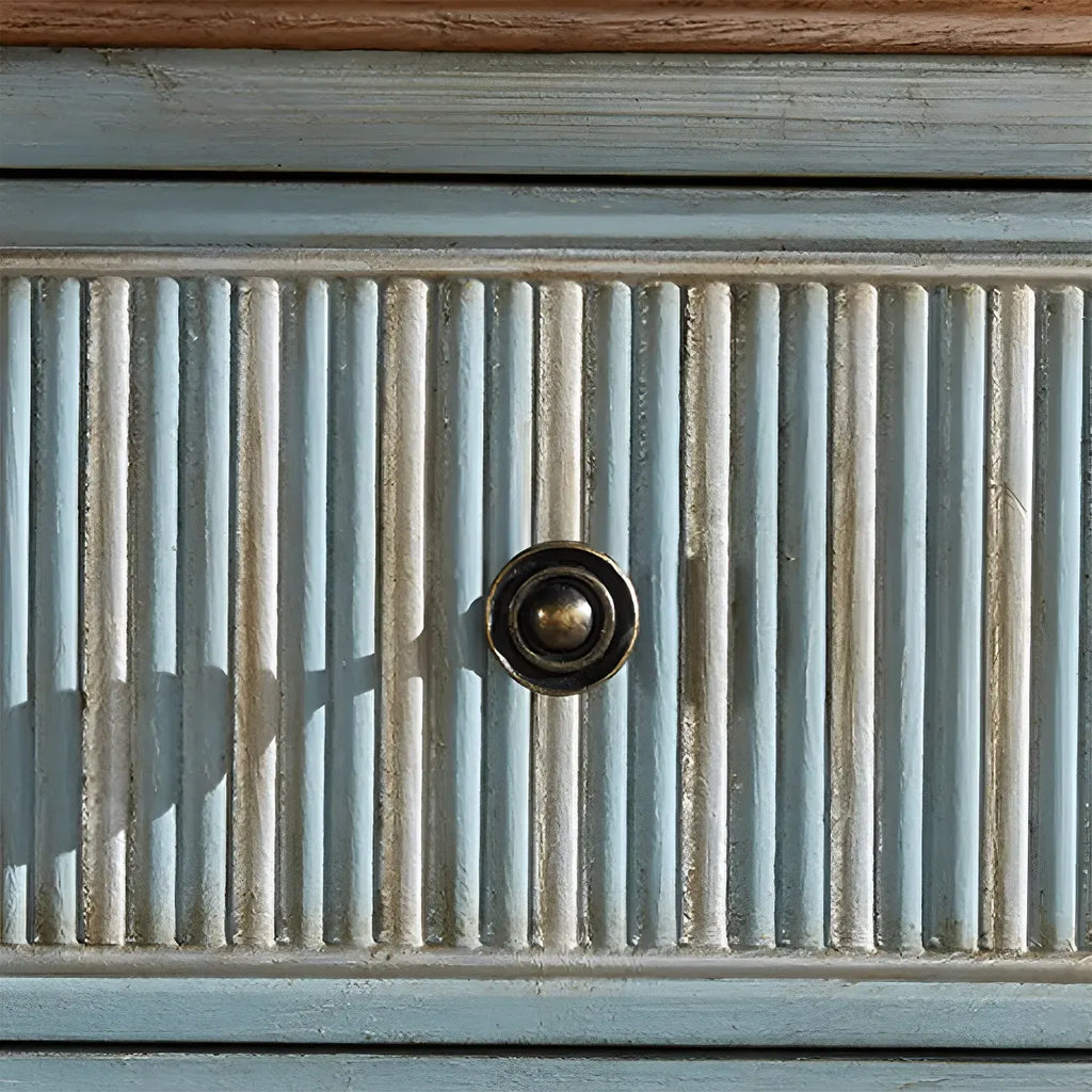 Solid Wood Retro Blue Dresser with Drawers & Metal Handle