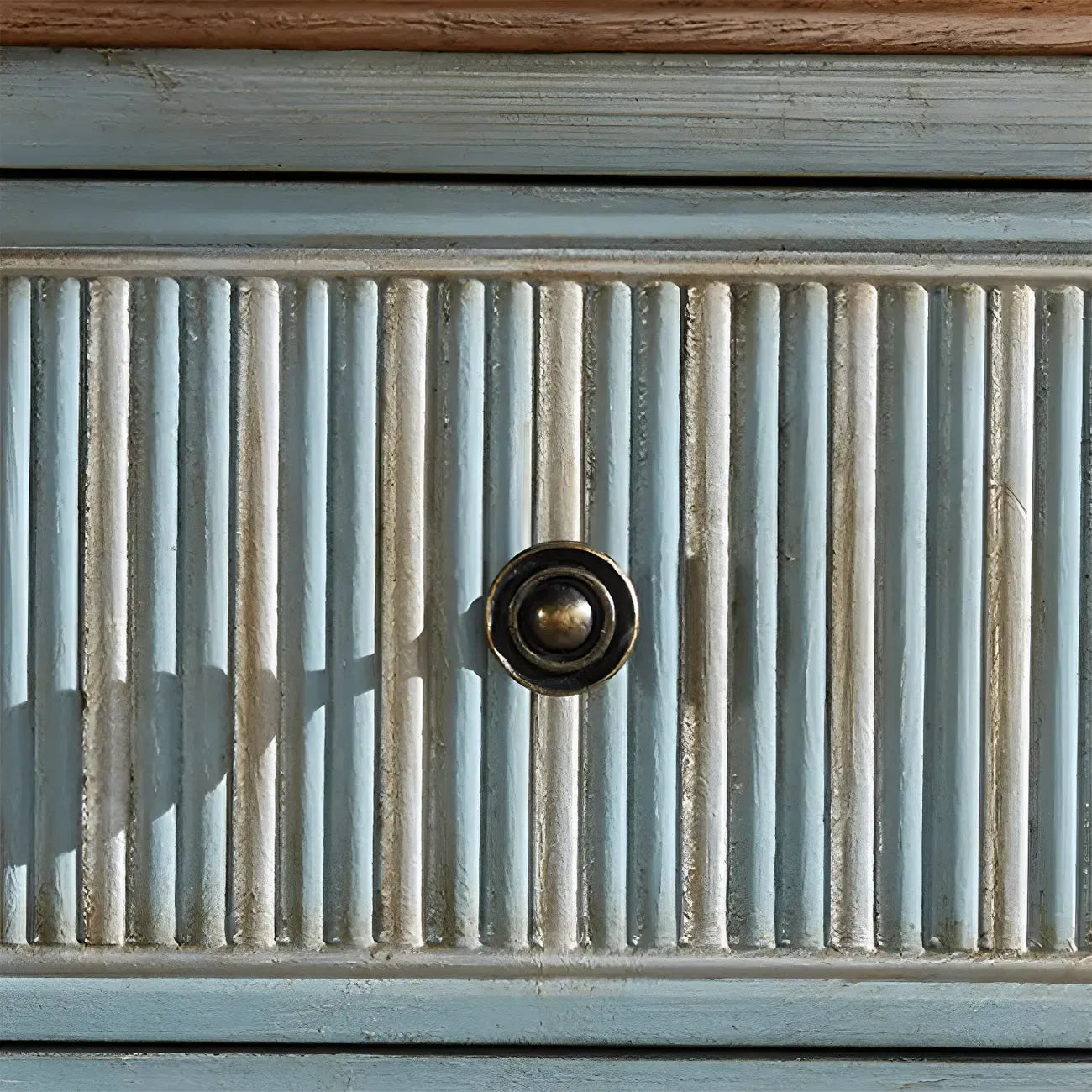 Solid Wood Retro Blue Dresser with Drawers & Metal Handle