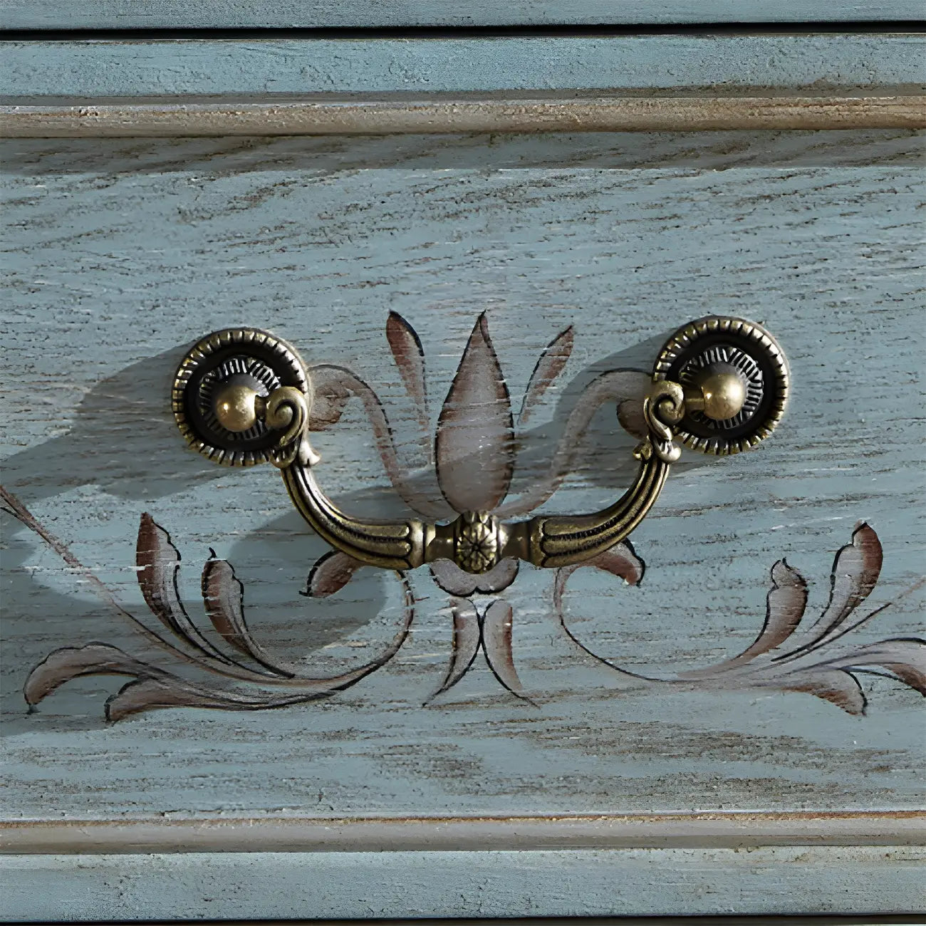 Solid Wood Retro Blue Dresser with Drawers & Metal Handle