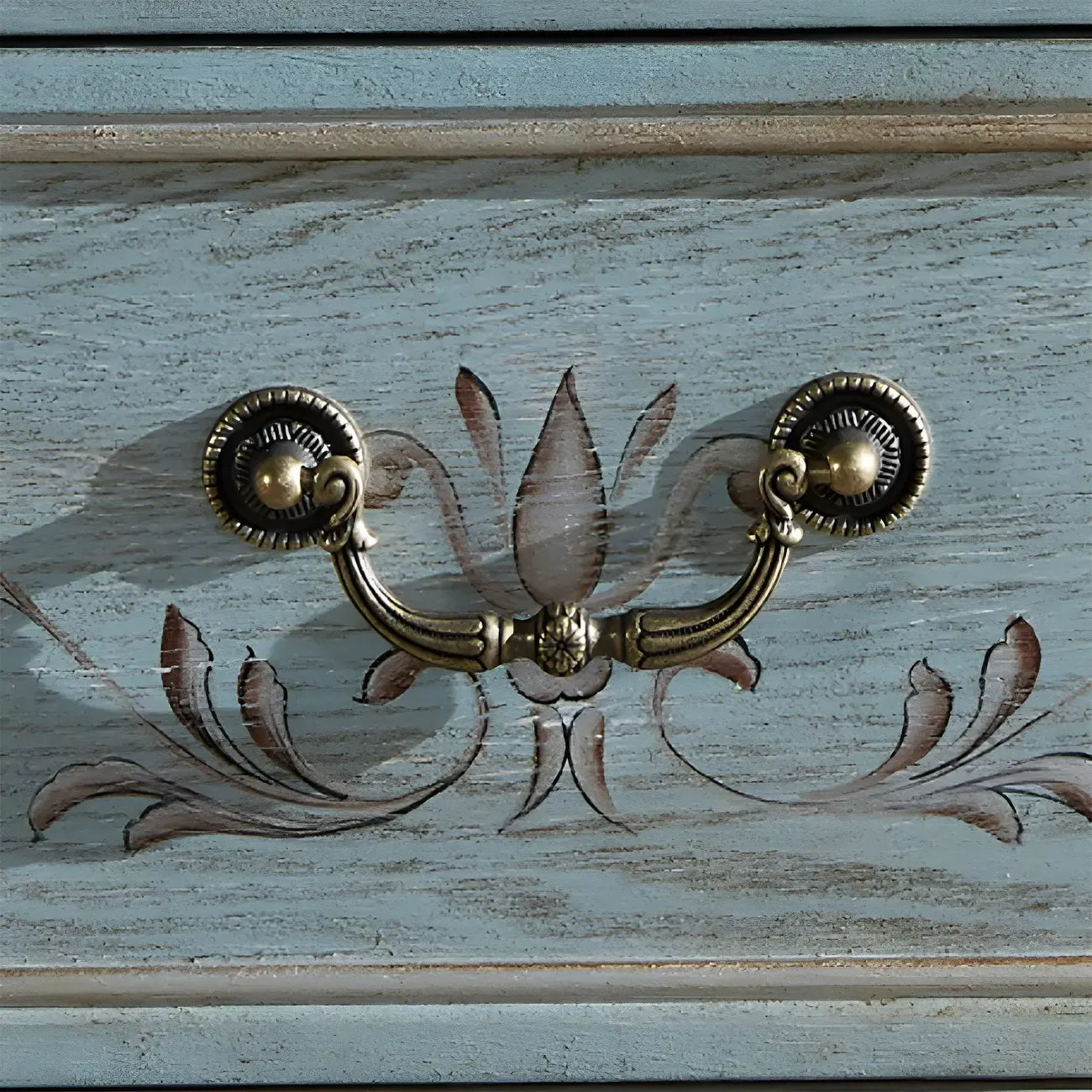 Solid Wood Retro Blue Dresser with Drawers & Metal Handle