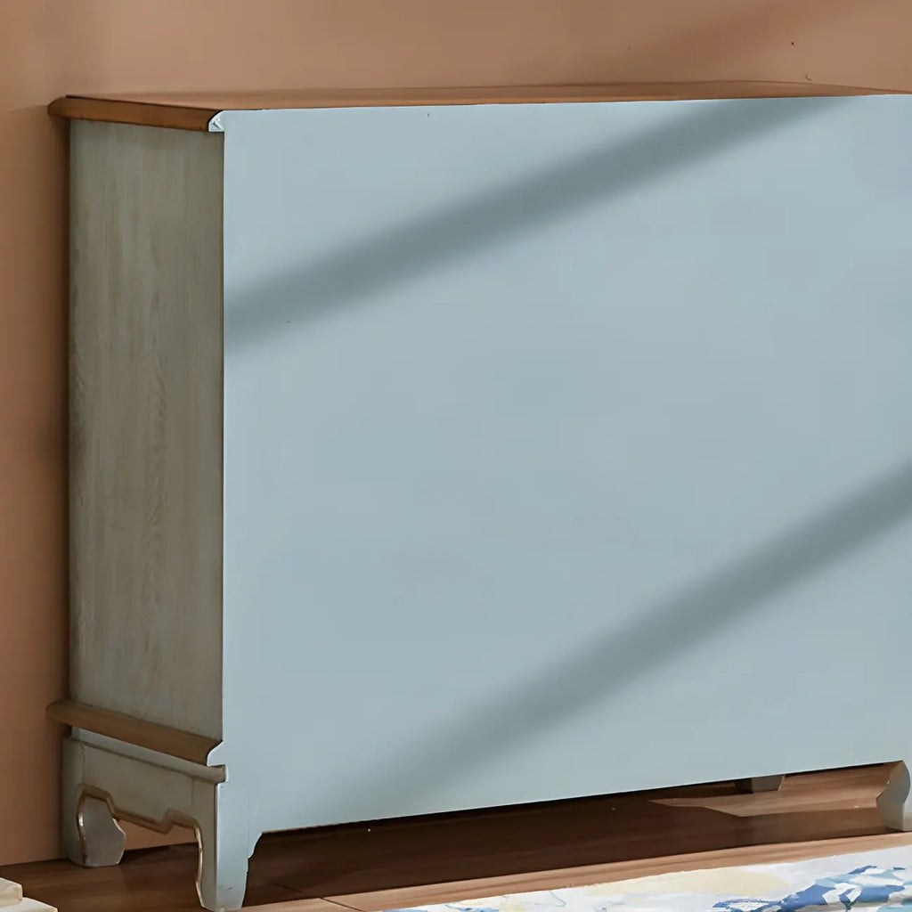 Solid Wood Retro Blue Dresser with Drawers & Metal Handle