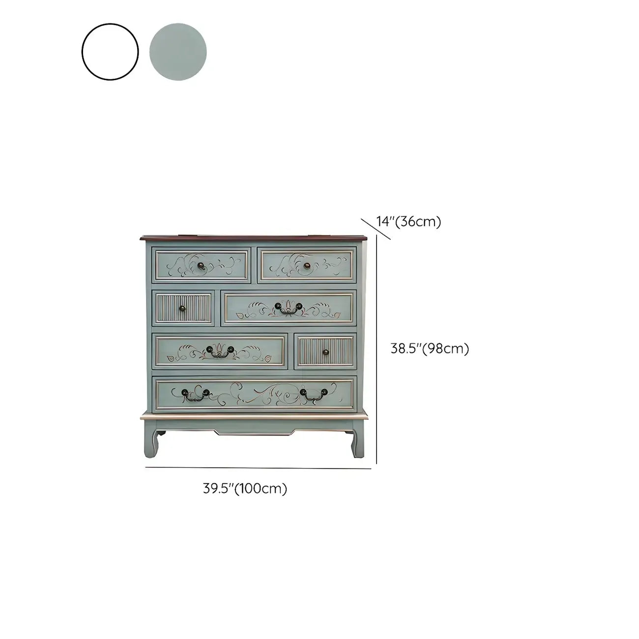 Solid Wood Retro Blue Dresser with Drawers & Metal Handle