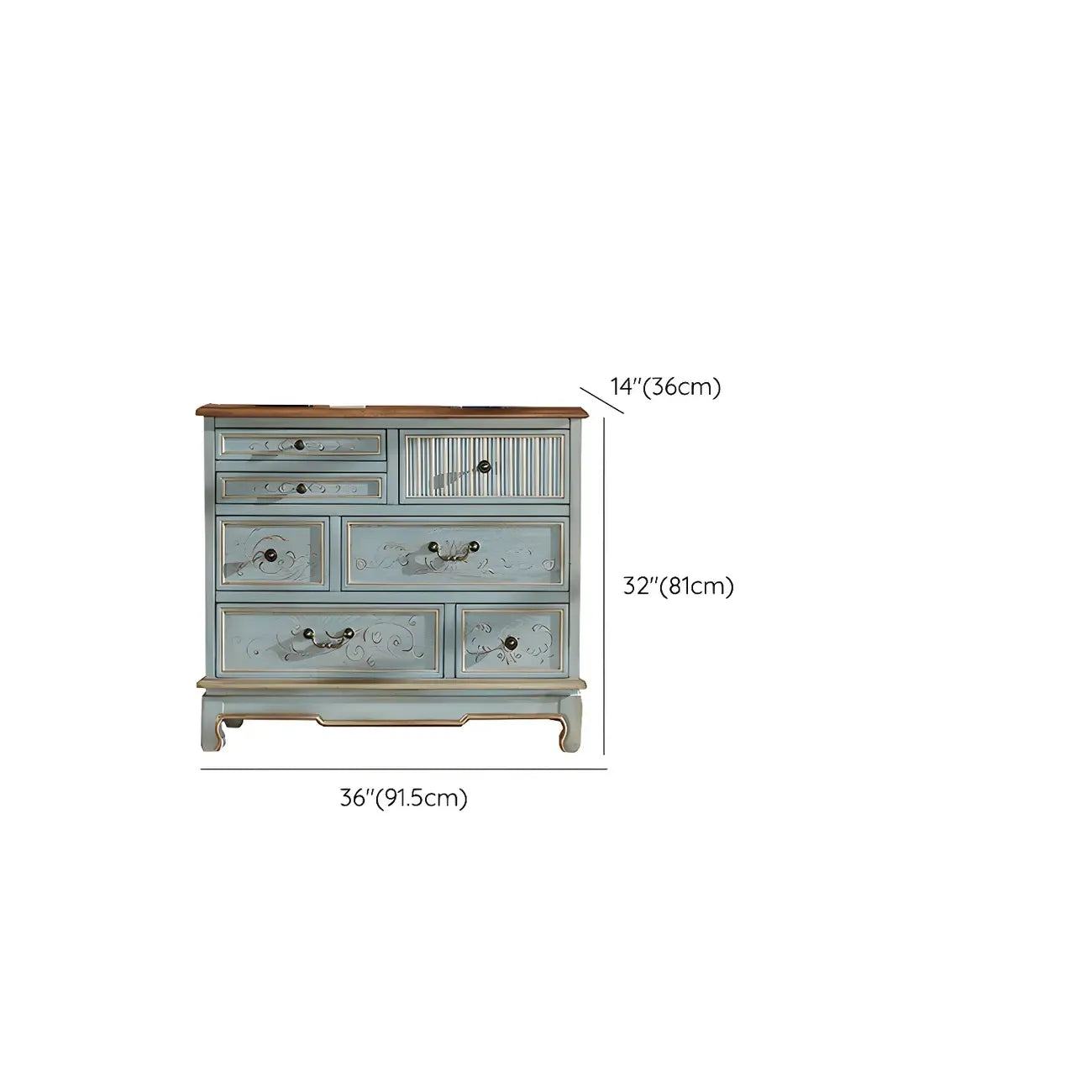 Solid Wood Retro Blue Dresser with Drawers & Metal Handle