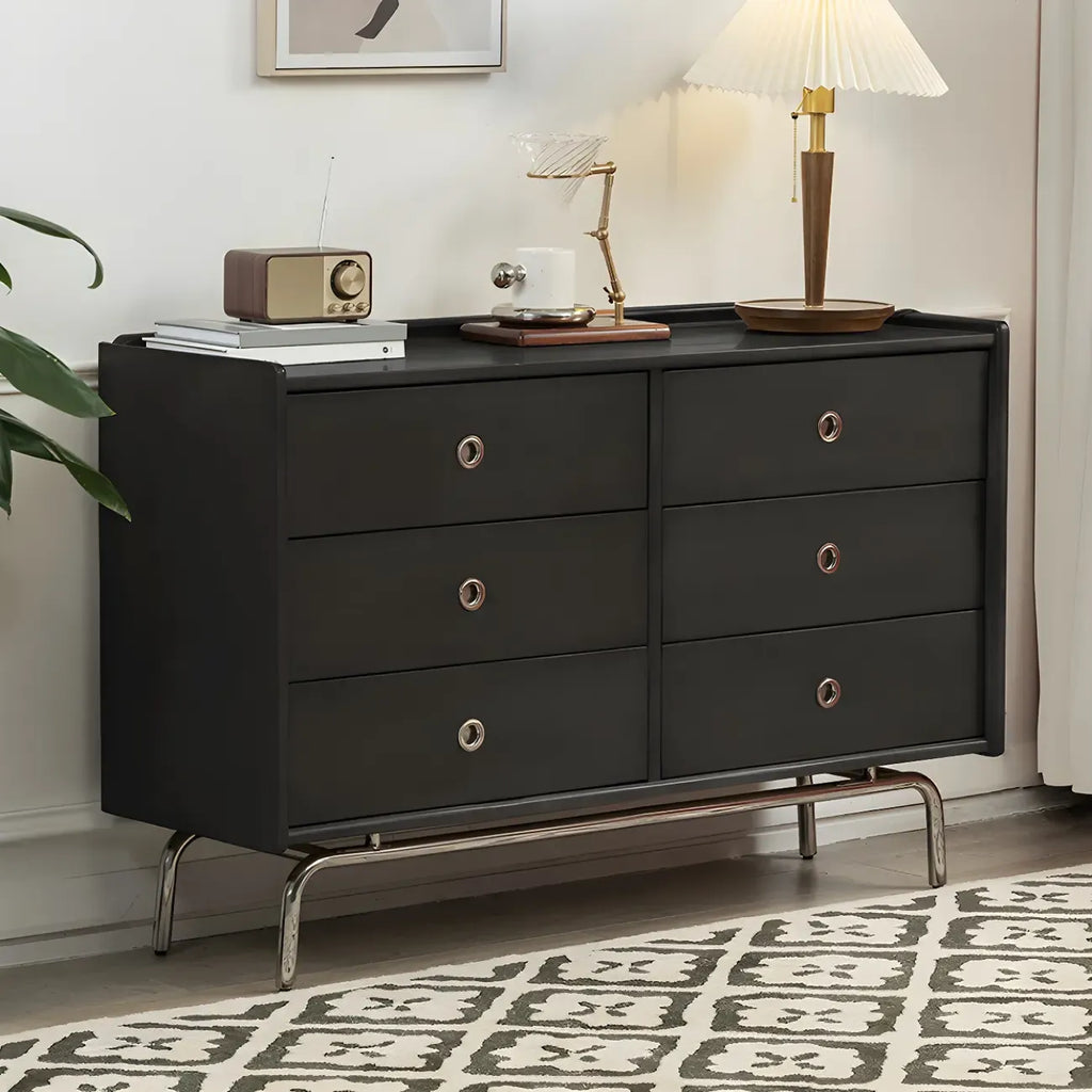 Stylish Pine Wooden Black Double Dresser