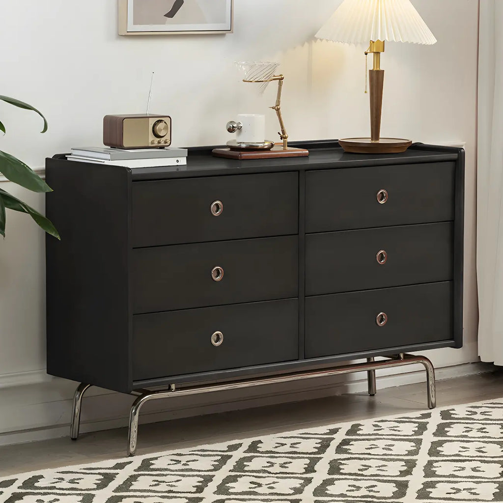 Stylish Pine Wooden Black Double Dresser