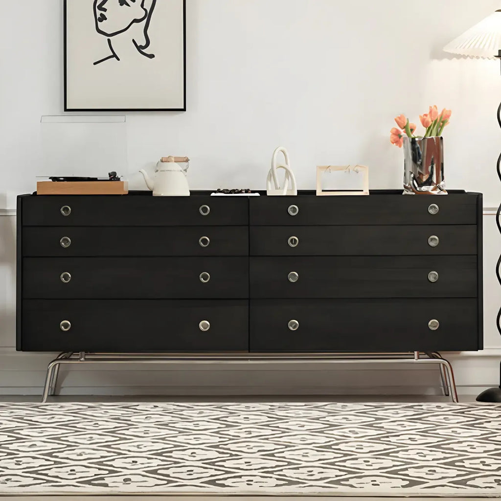 Stylish Pine Wooden Black Double Dresser