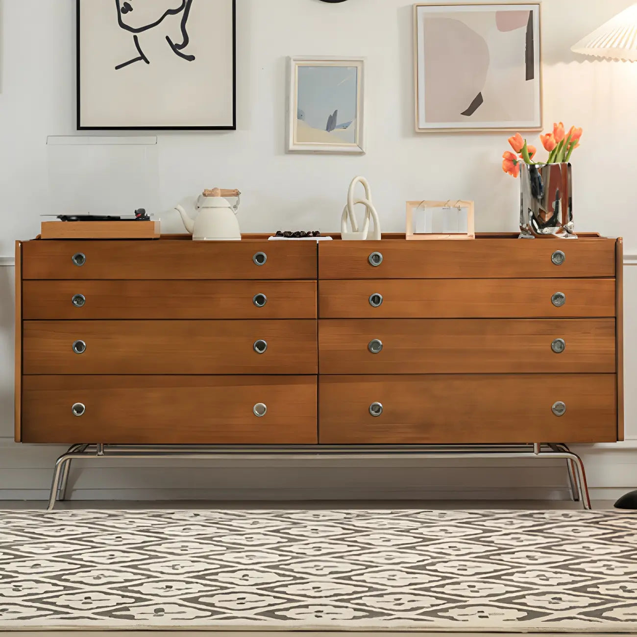 Stylish Pine Wooden Black Double Dresser