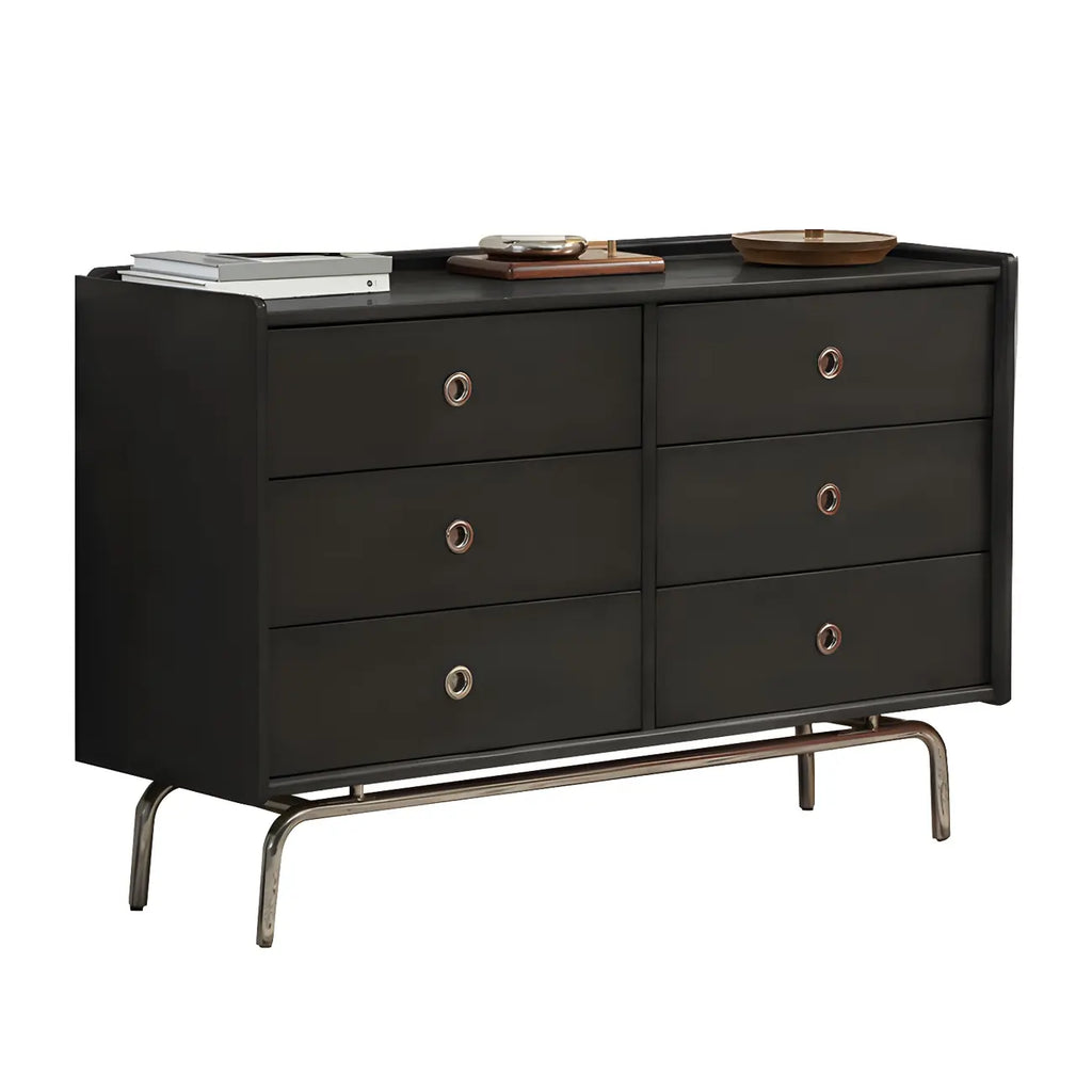 Stylish Pine Wooden Black Double Dresser