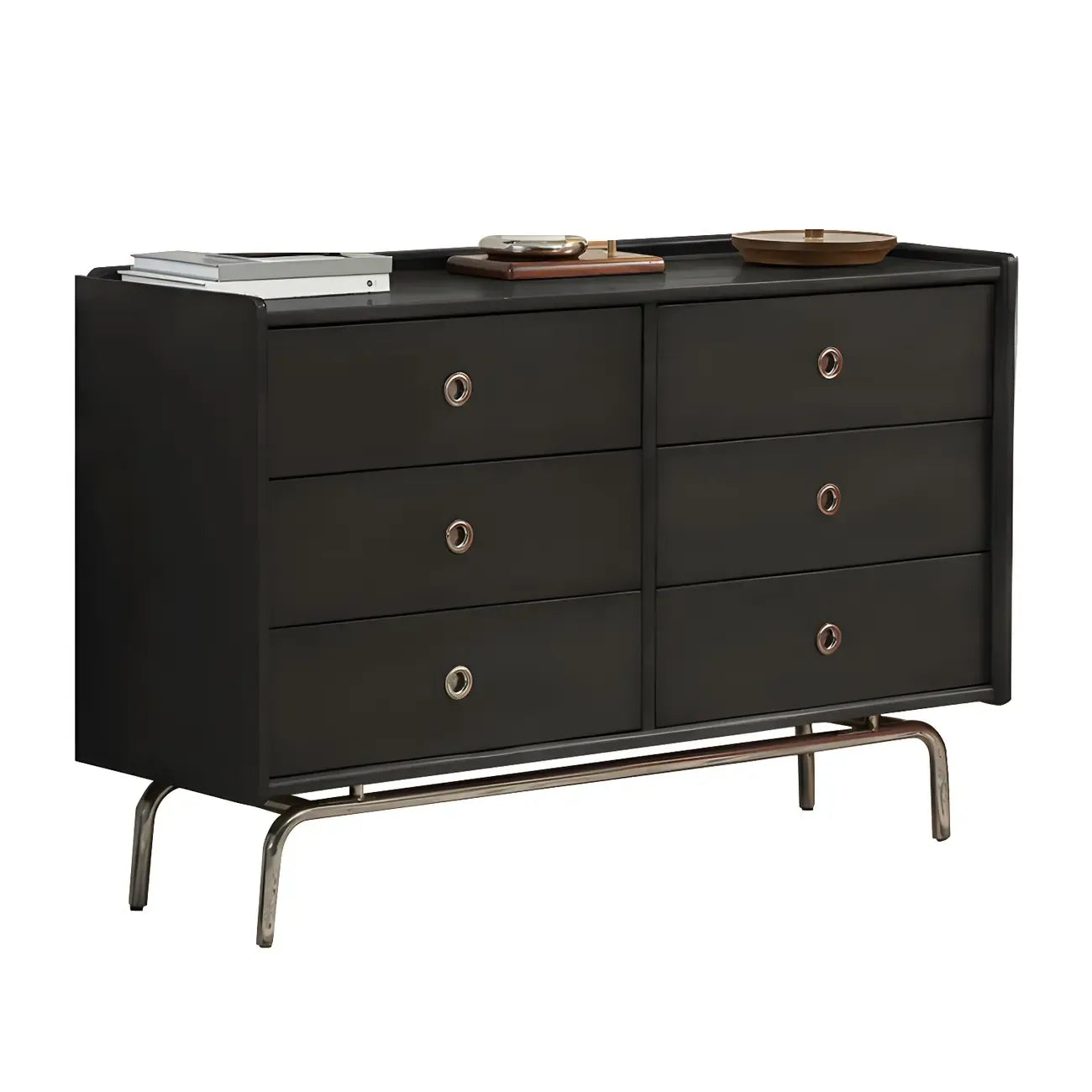 Stylish Pine Wooden Black Double Dresser