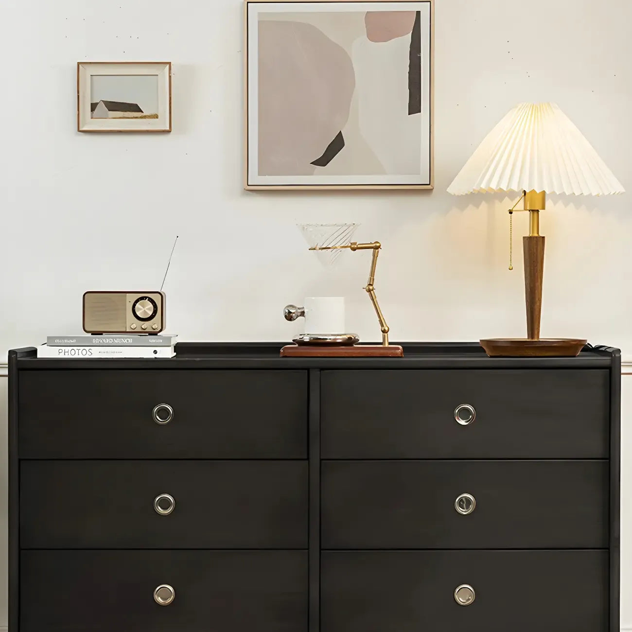 Stylish Pine Wooden Black Double Dresser