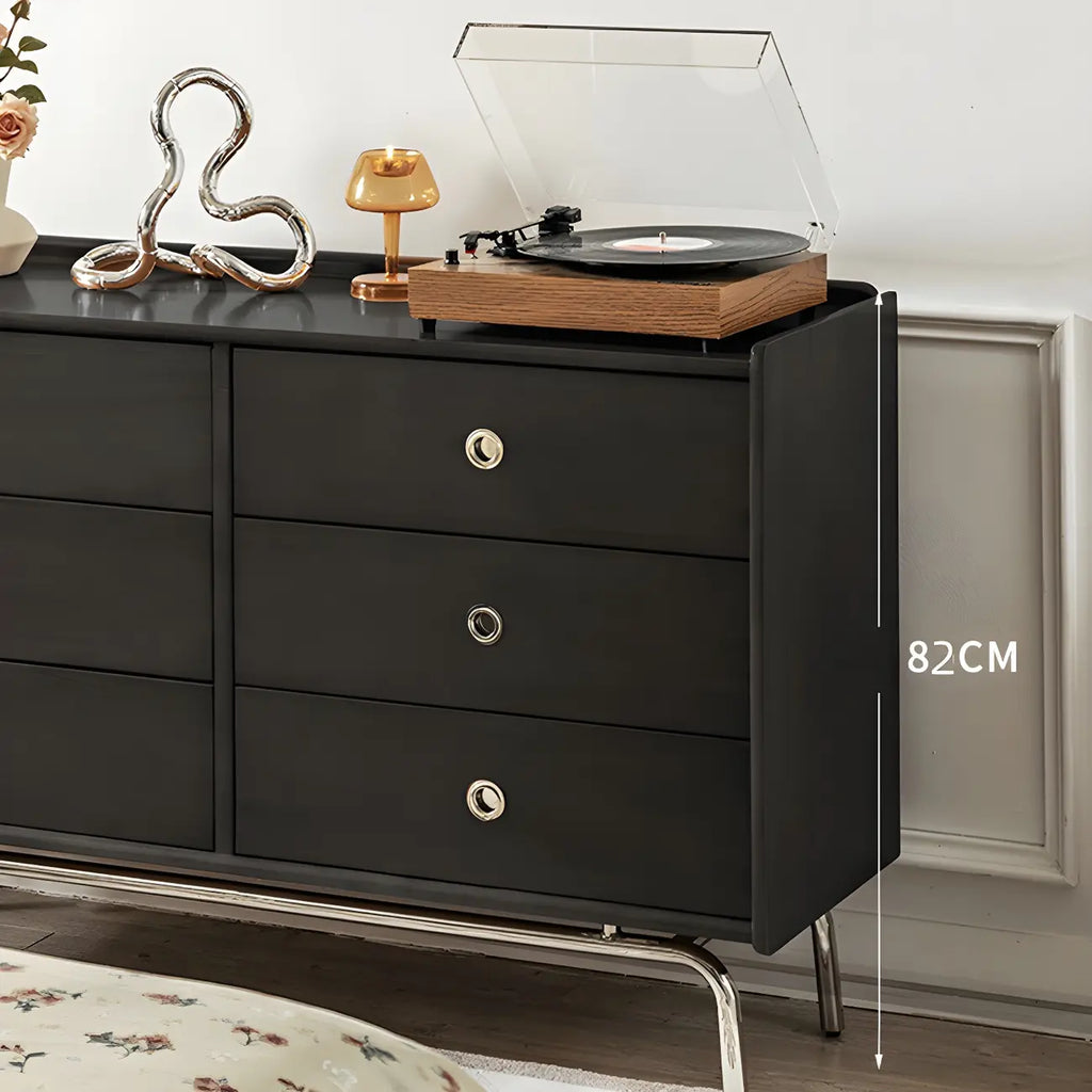 Stylish Pine Wooden Black Double Dresser