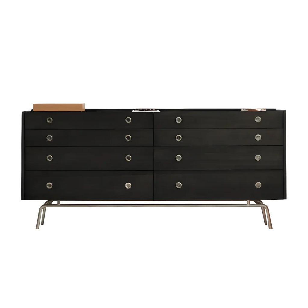 Stylish Pine Wooden Black Double Dresser