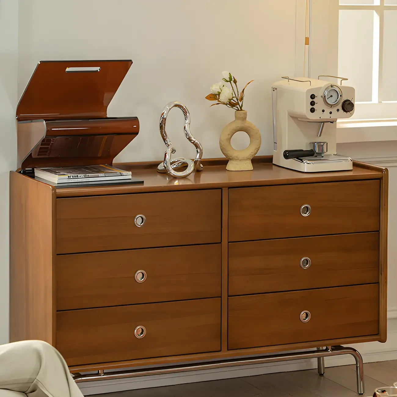 Stylish Pine Wooden Black Double Dresser