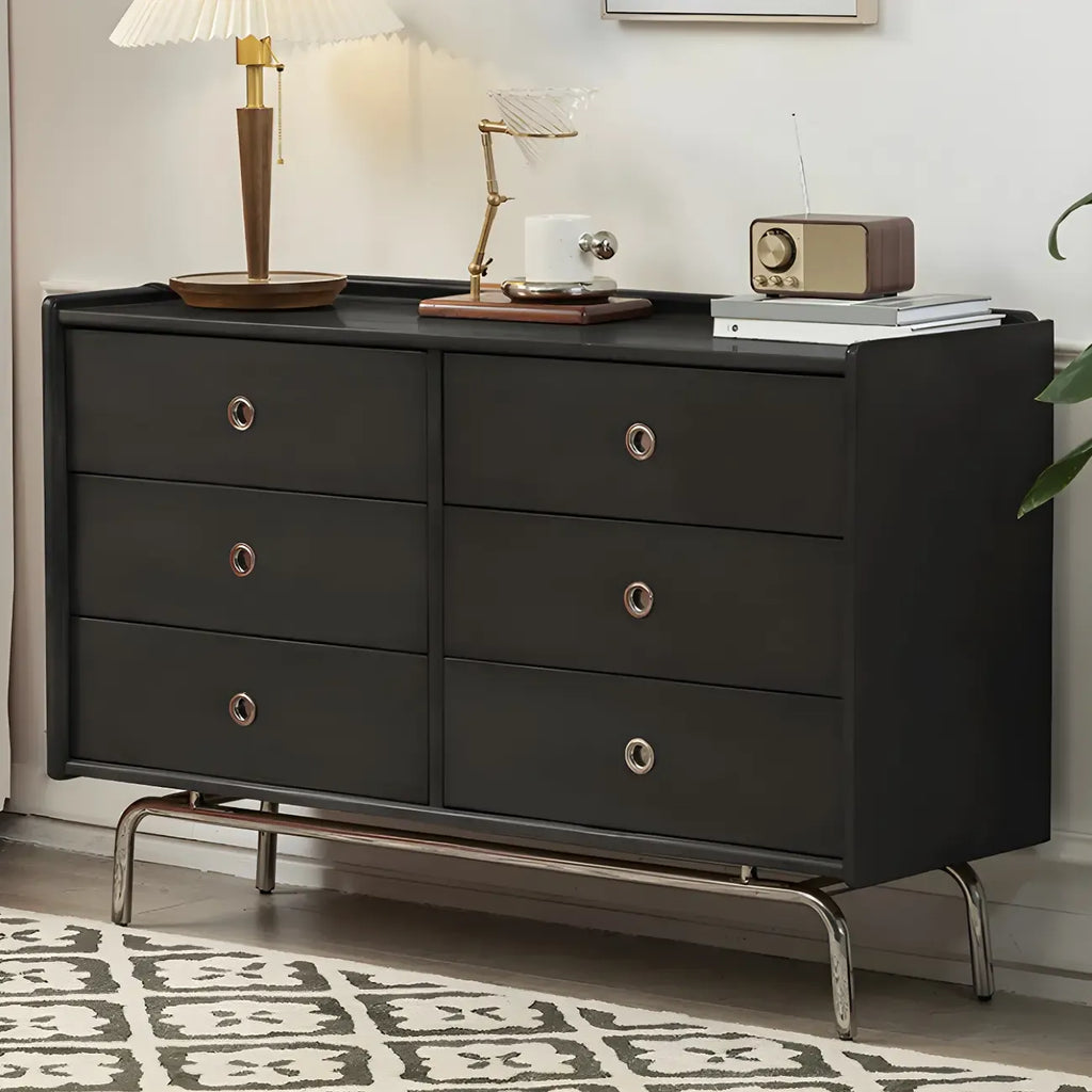 Stylish Pine Wooden Black Double Dresser