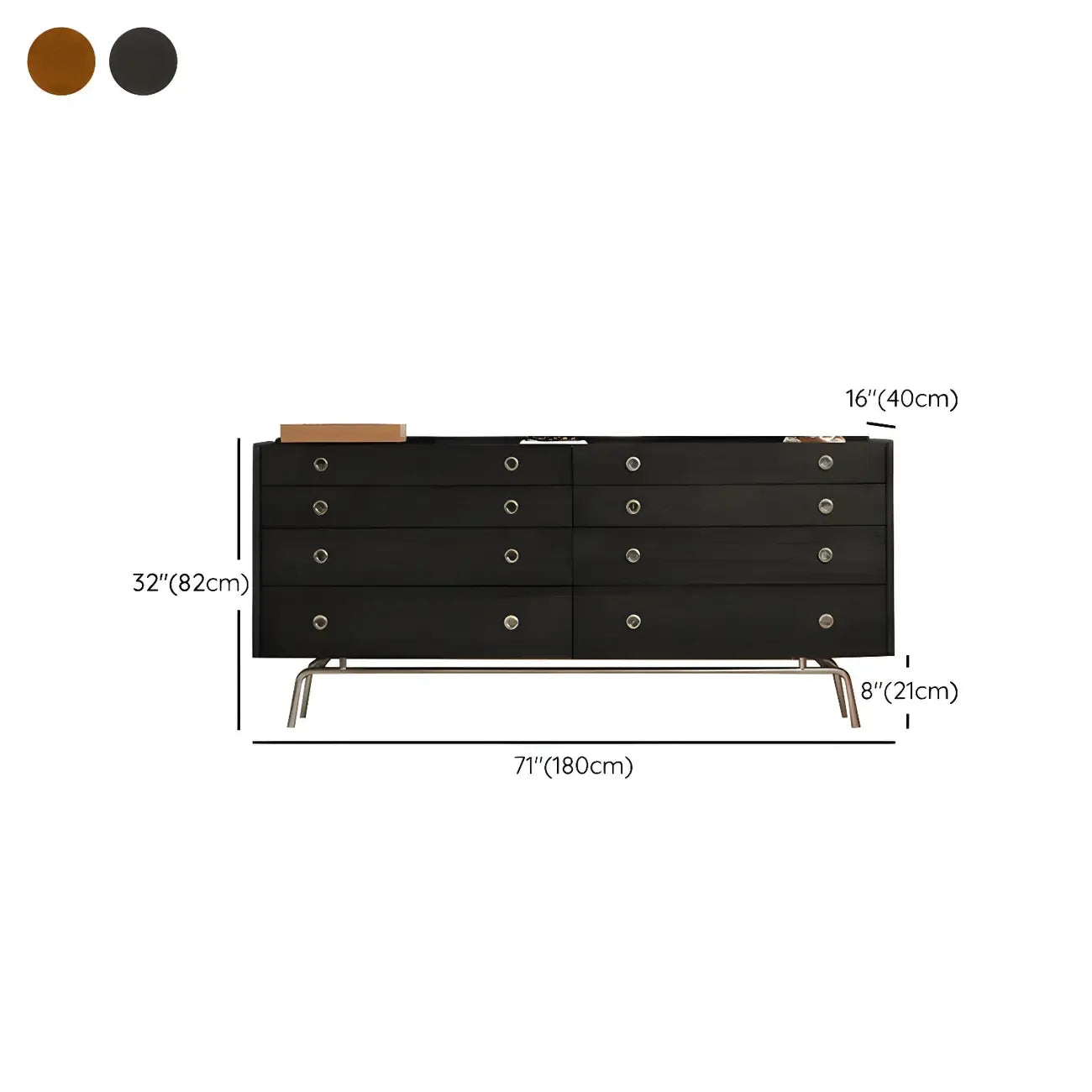 Stylish Pine Wooden Black Double Dresser