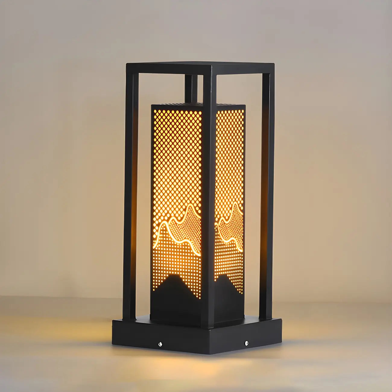 Black Metal Grid Wired Rectangle Post Cap Light