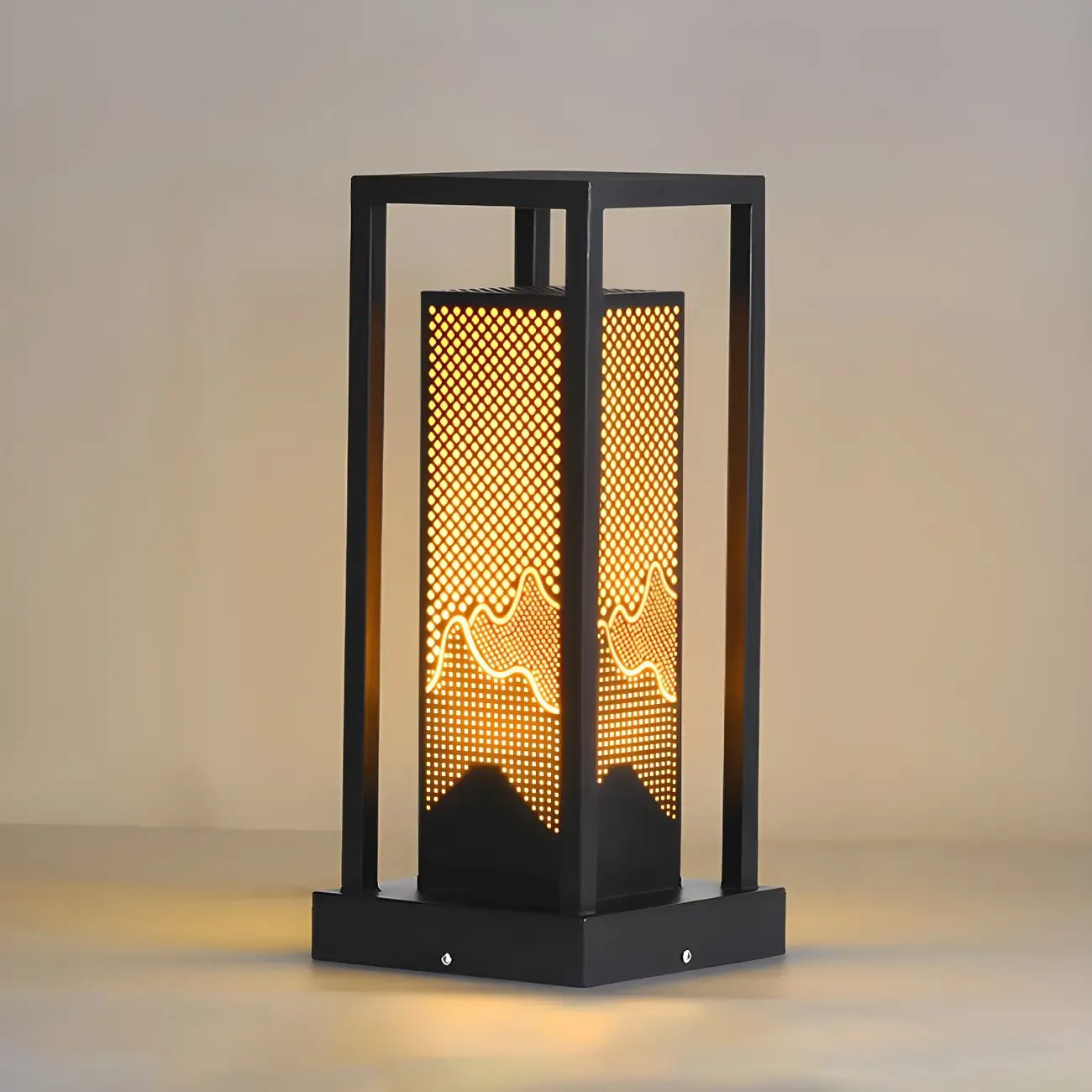 Black Metal Grid Wired Rectangle Post Cap Light