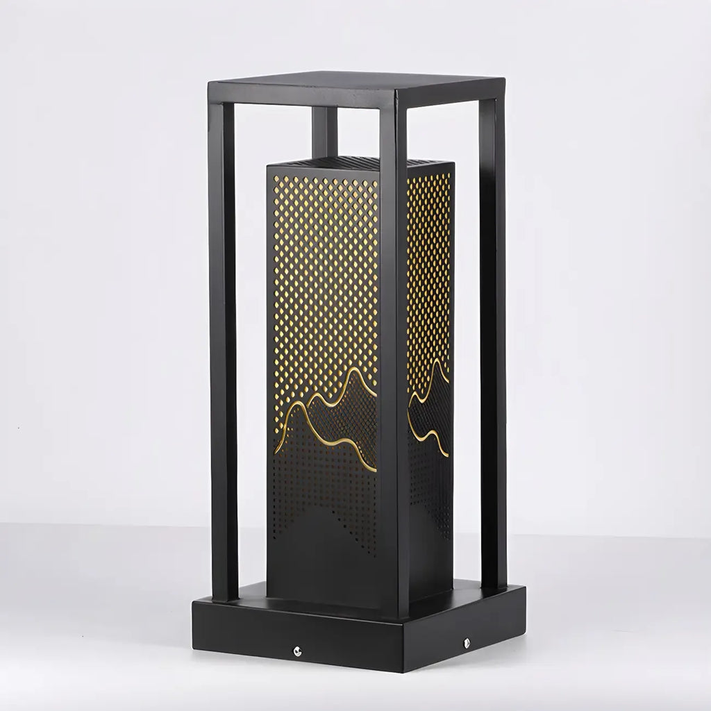 Black Metal Grid Wired Rectangle Post Cap Light