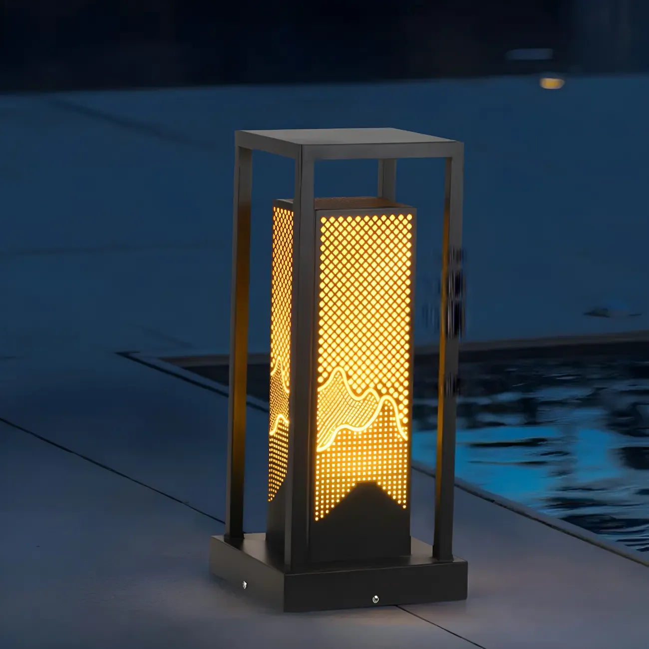 Black Metal Grid Wired Rectangle Post Cap Light