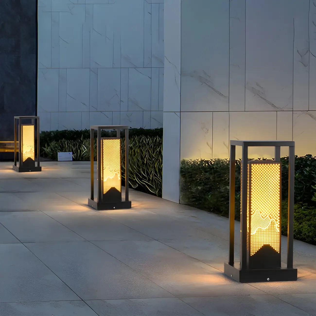 Black Metal Grid Wired Rectangle Post Cap Light