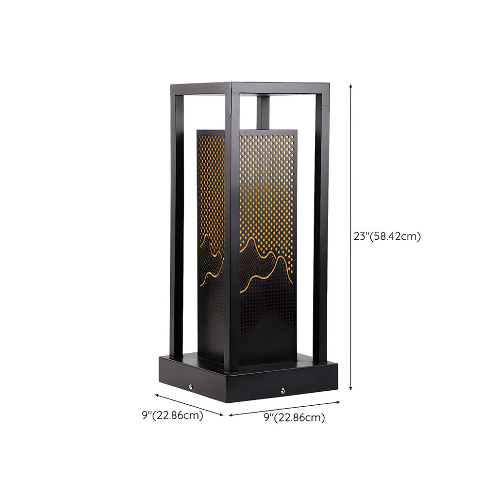 Black Metal Grid Wired Rectangle Post Cap Light