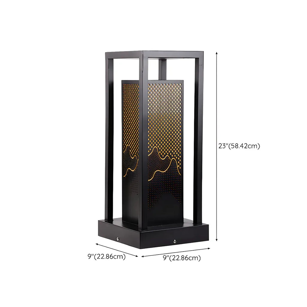 Black Metal Grid Wired Rectangle Post Cap Light