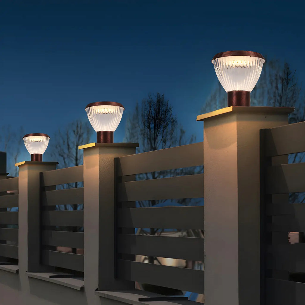 Solar Metal Cone Clear Shade Outdoor Post Lights
