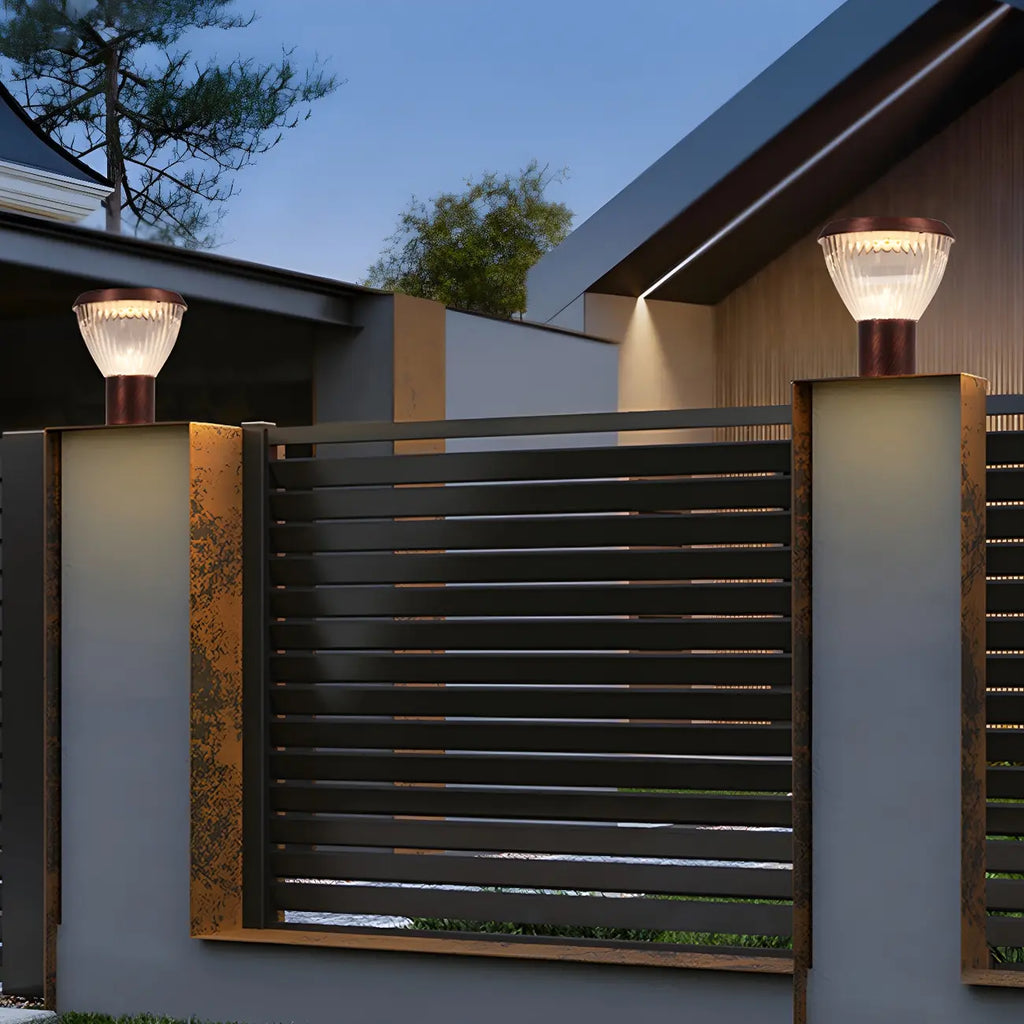 Solar Metal Cone Clear Shade Outdoor Post Lights