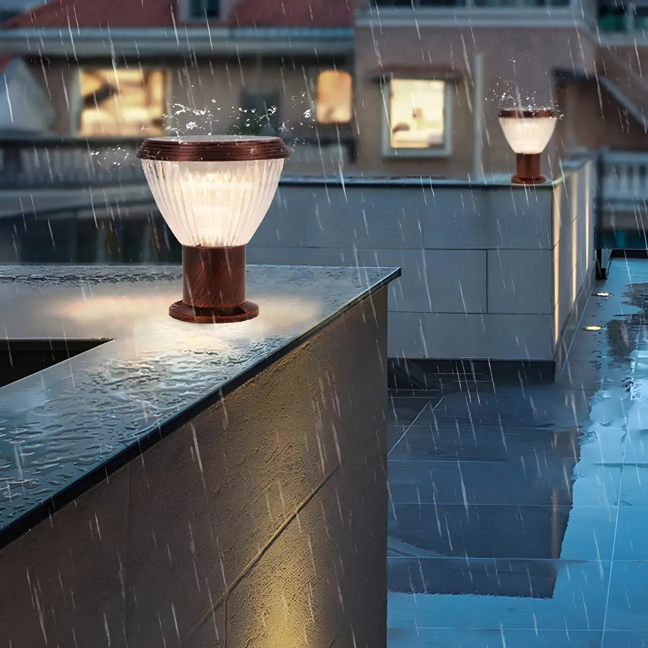 Solar Metal Cone Clear Shade Outdoor Post Lights