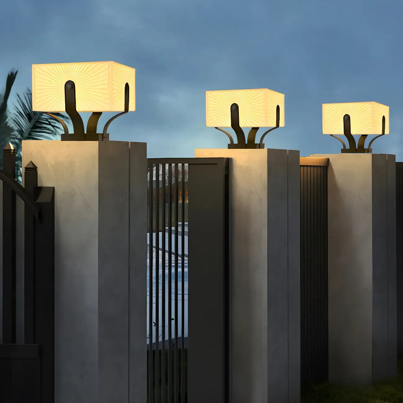 Black Elegant Bracket Post Cap Light with Beige Cubic Shade