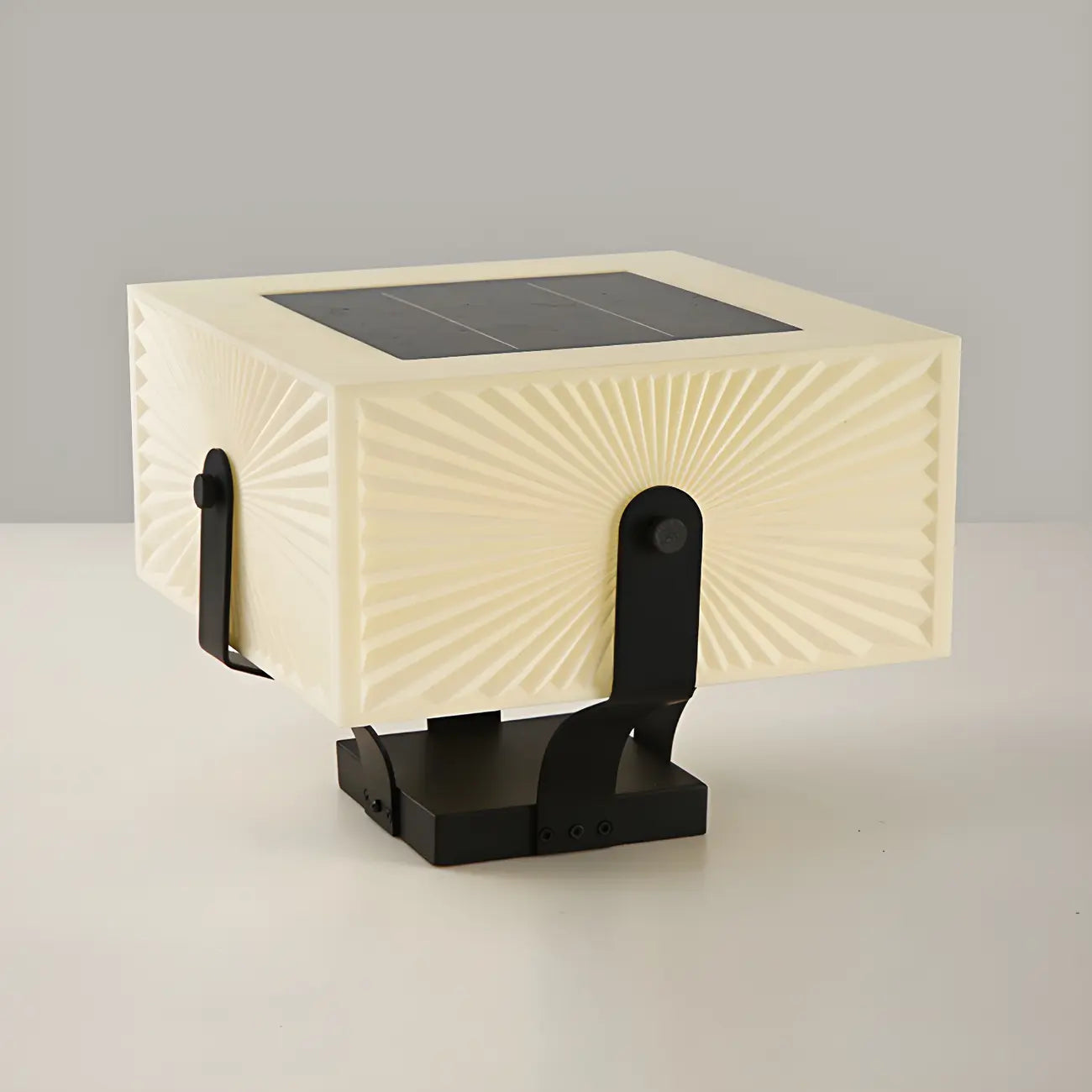 Black Elegant Bracket Post Cap Light with Beige Cubic Shade