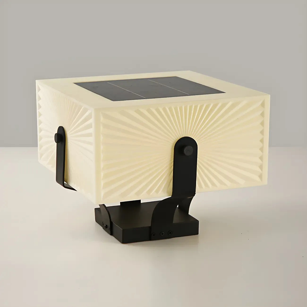 Black Elegant Bracket Post Cap Light with Beige Cubic Shade