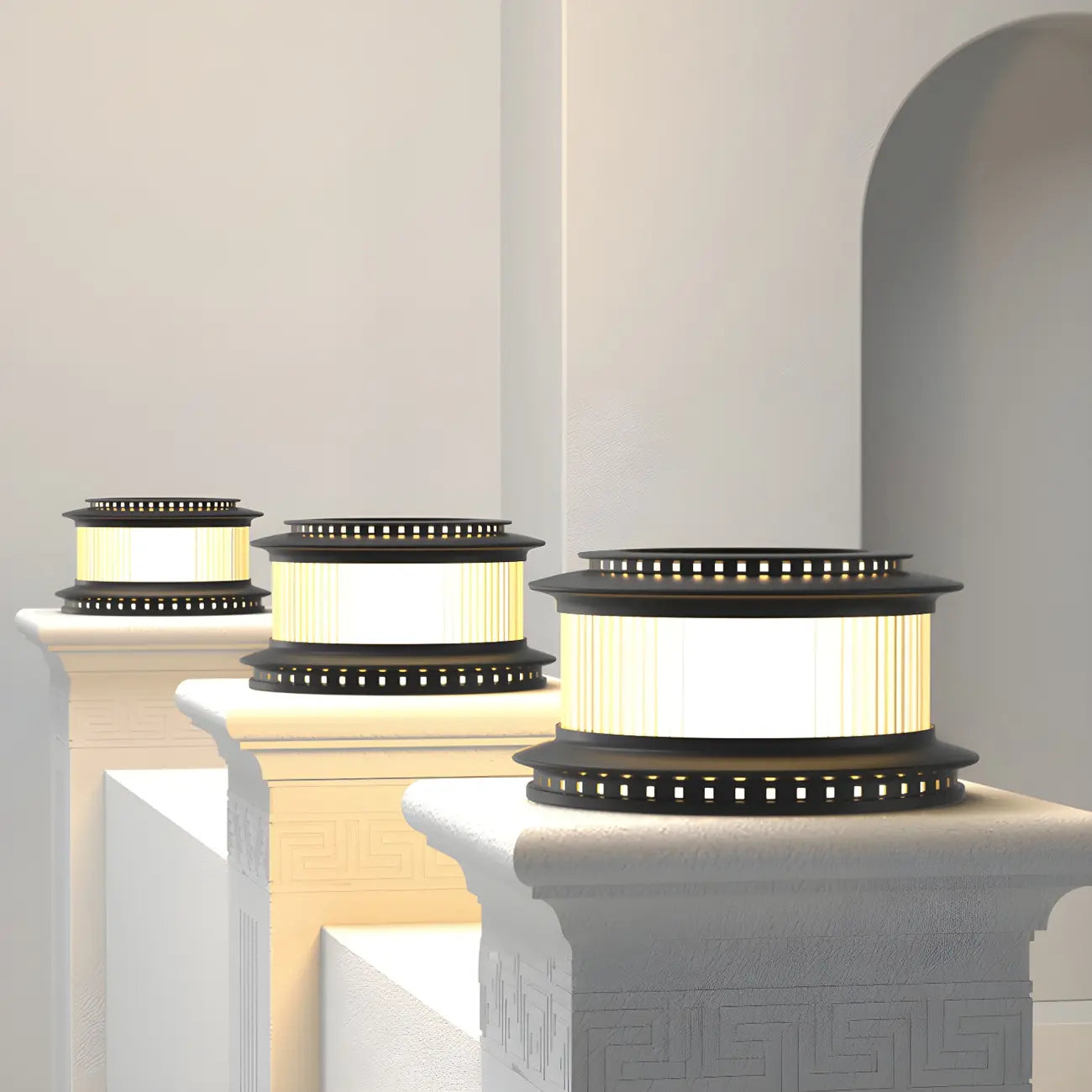 Black Metal Circular Drum Post Cap Light