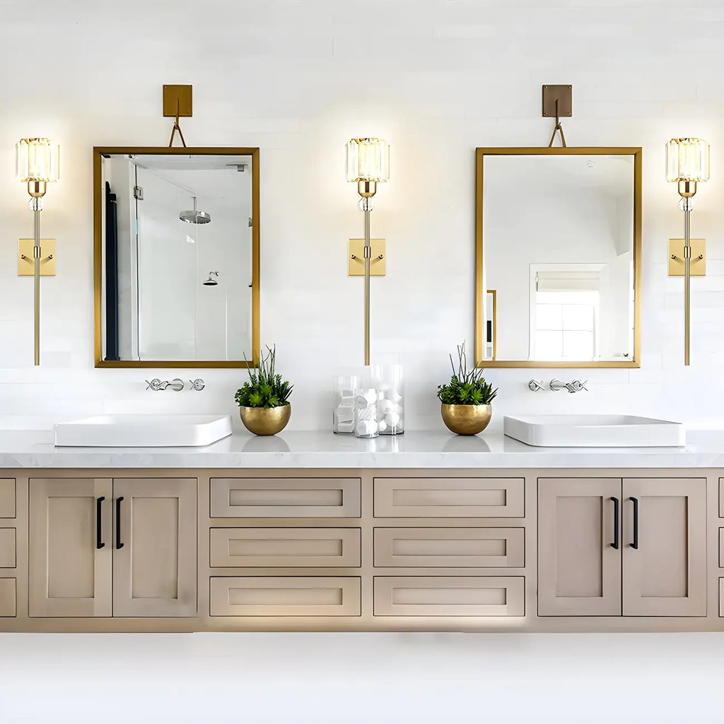 Modern Rod Shape Gold Crystal Vanity Light for Bathroom