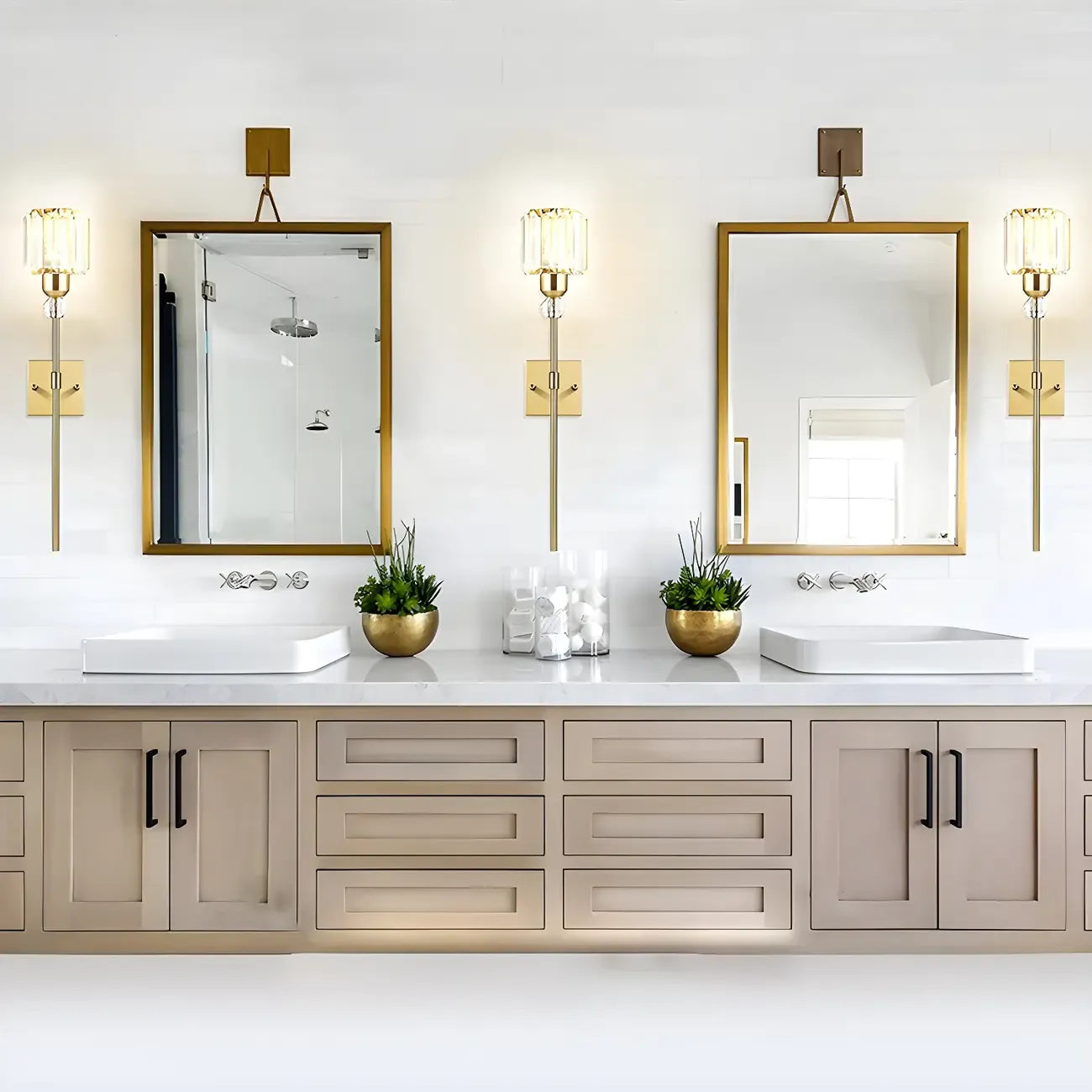 Modern Rod Shape Gold Crystal Vanity Light for Bathroom