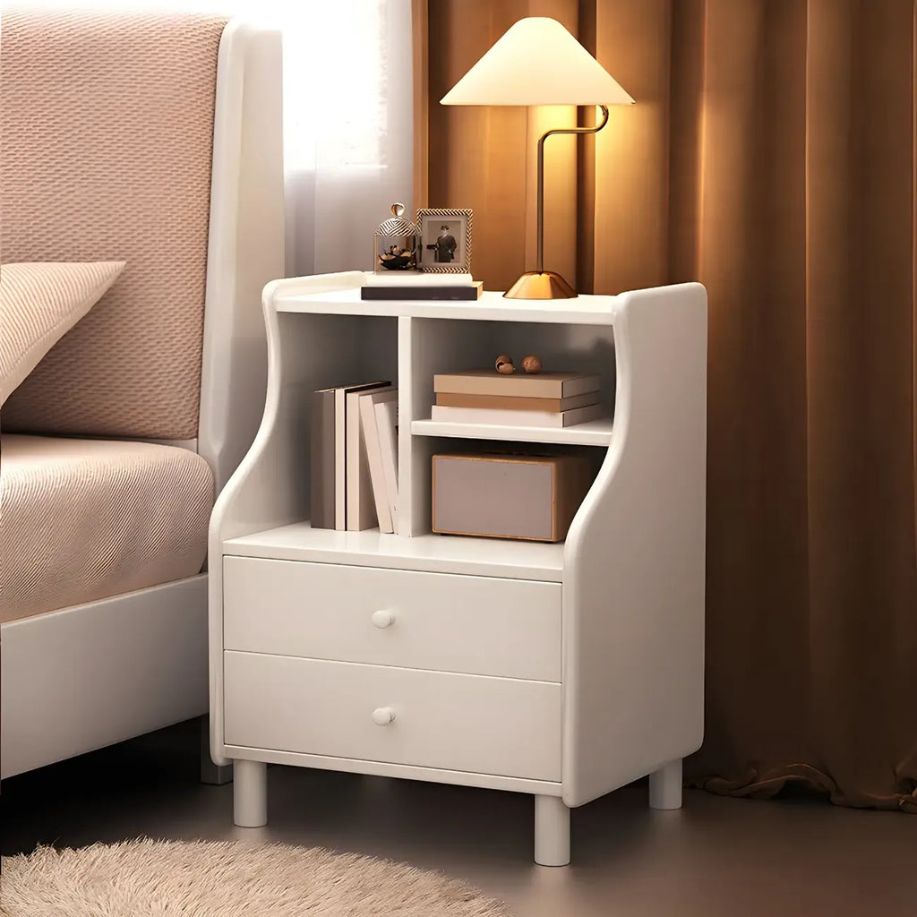 Narrow Versatile 2 Drawers Solid Wood White Nightstand