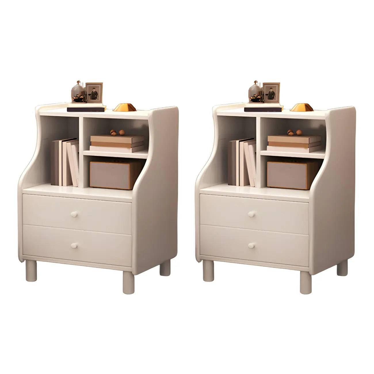 Narrow Versatile 2 Drawers Solid Wood White Nightstand