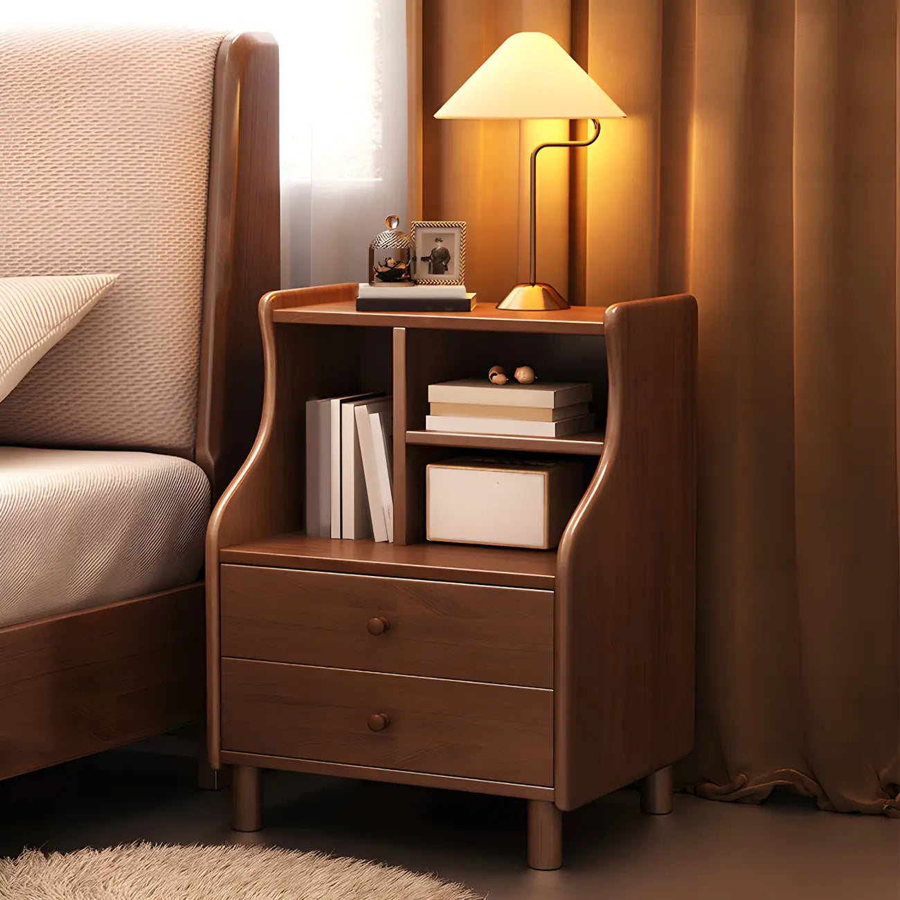 Narrow Versatile 2 Drawers Solid Wood White Nightstand