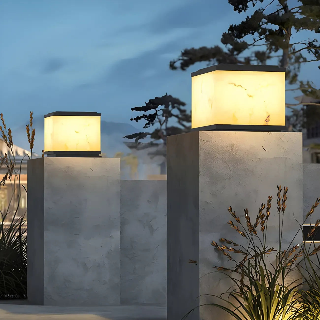 Modern Solar White Cube Outdoor Post Lights