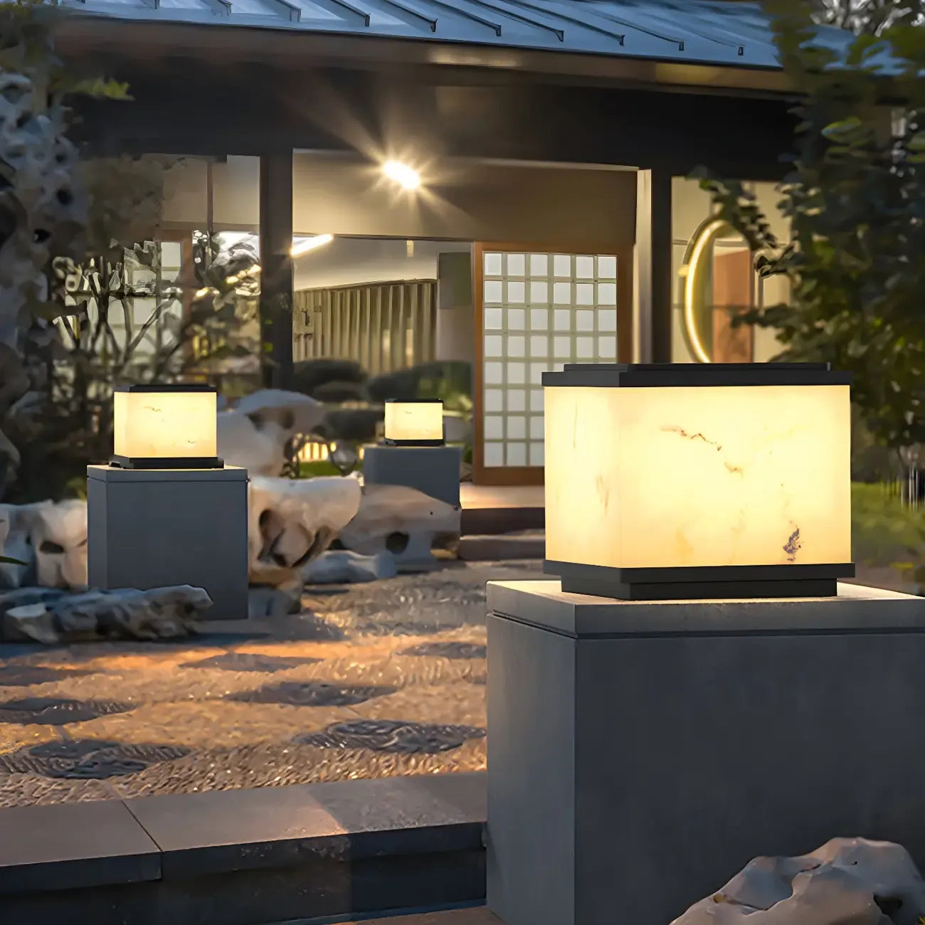 Modern Solar White Cube Outdoor Post Lights