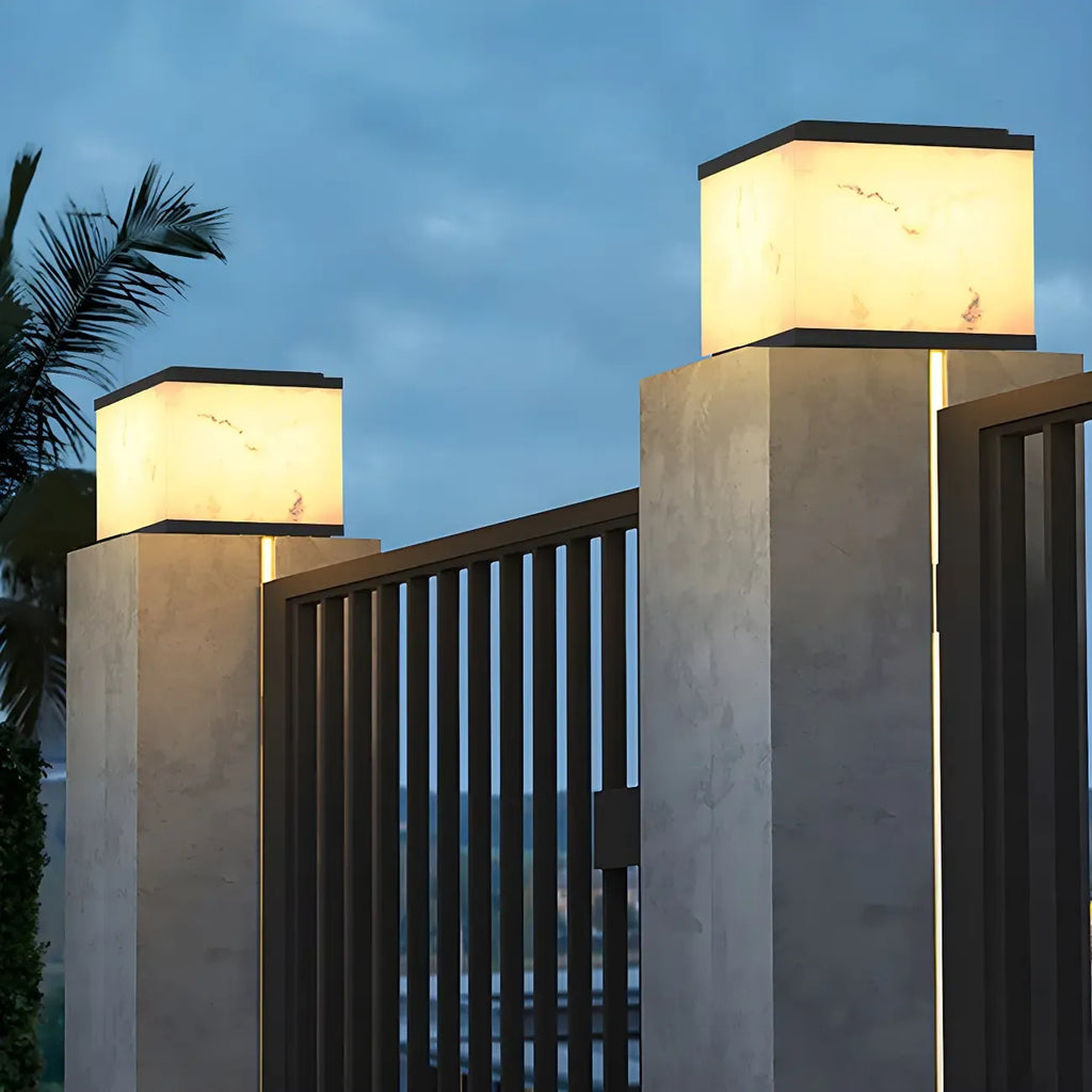 Modern Solar White Cube Outdoor Post Lights
