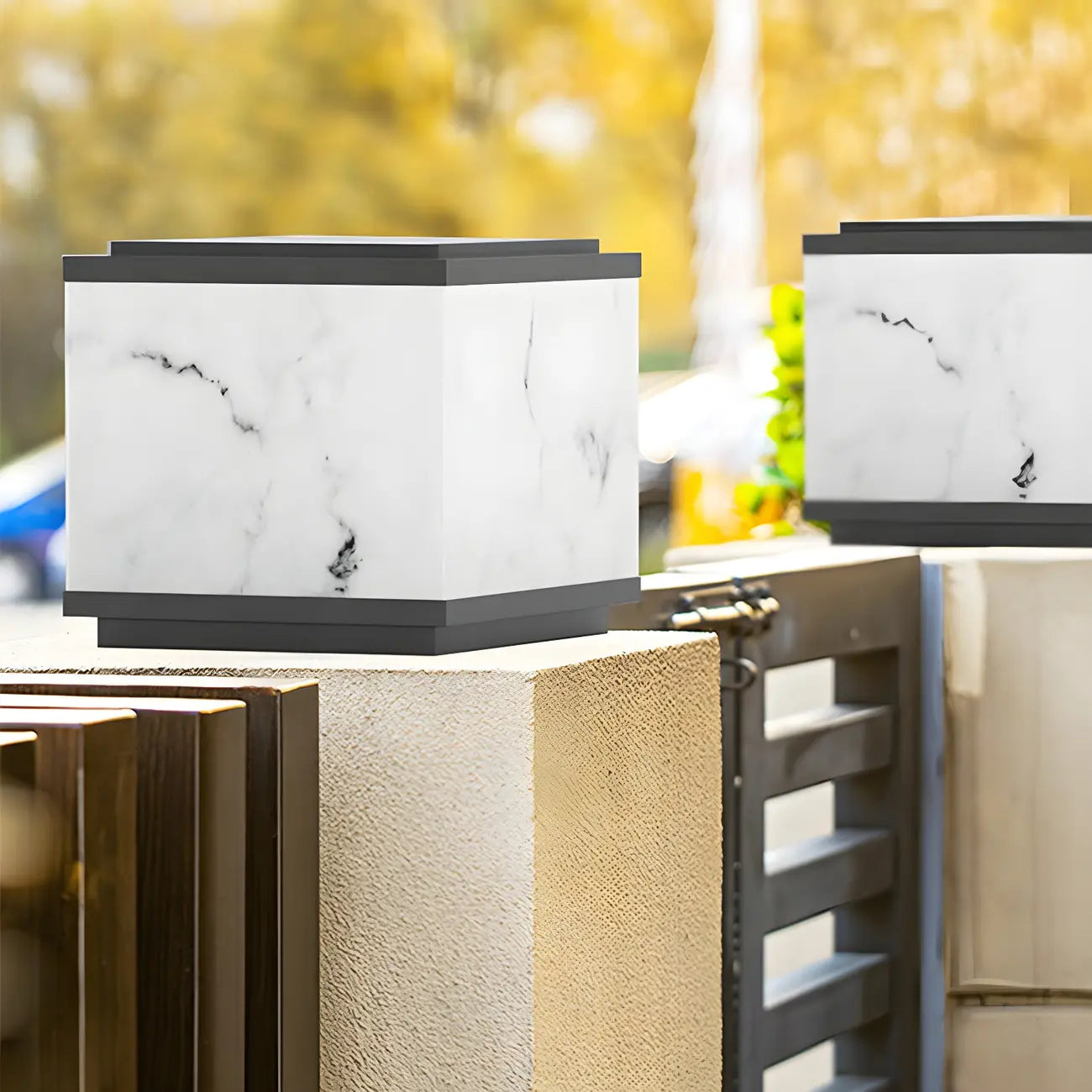 Modern Solar White Cube Outdoor Post Lights