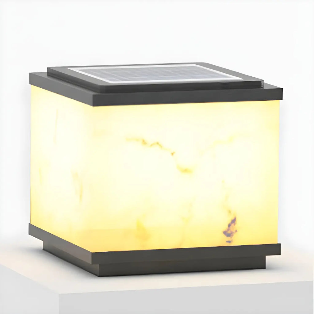 Modern Solar White Cube Outdoor Post Lights