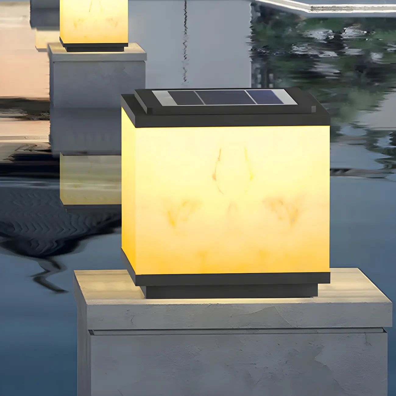 Modern Solar White Cube Outdoor Post Lights