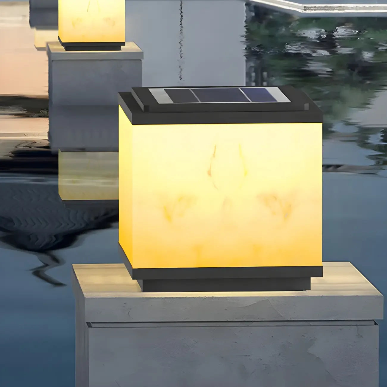 Modern Solar White Cube Outdoor Post Lights