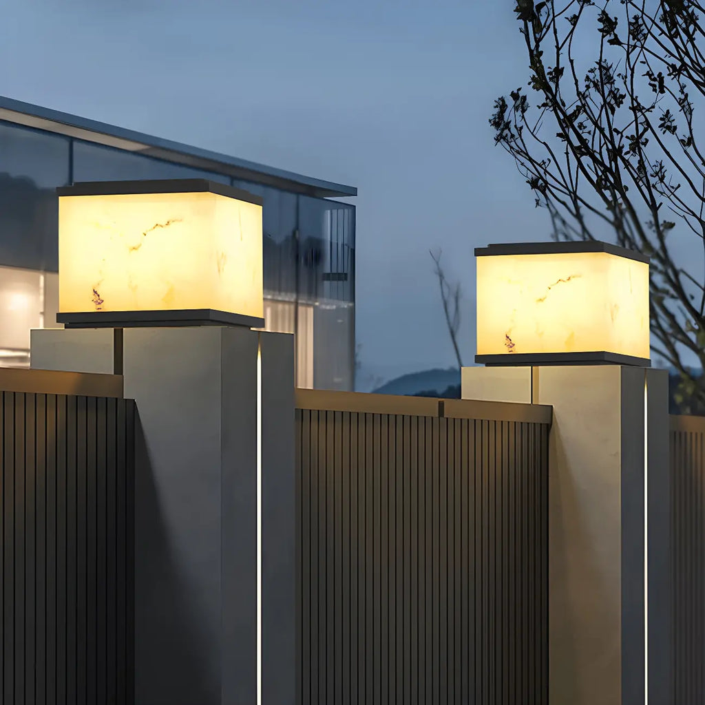 Modern Solar White Cube Outdoor Post Lights