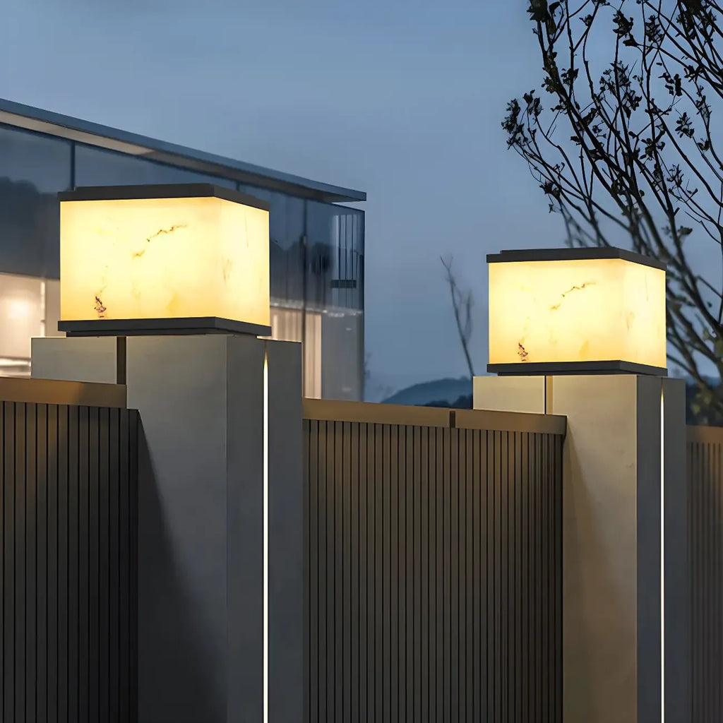 Modern Solar White Cube Outdoor Post Lights