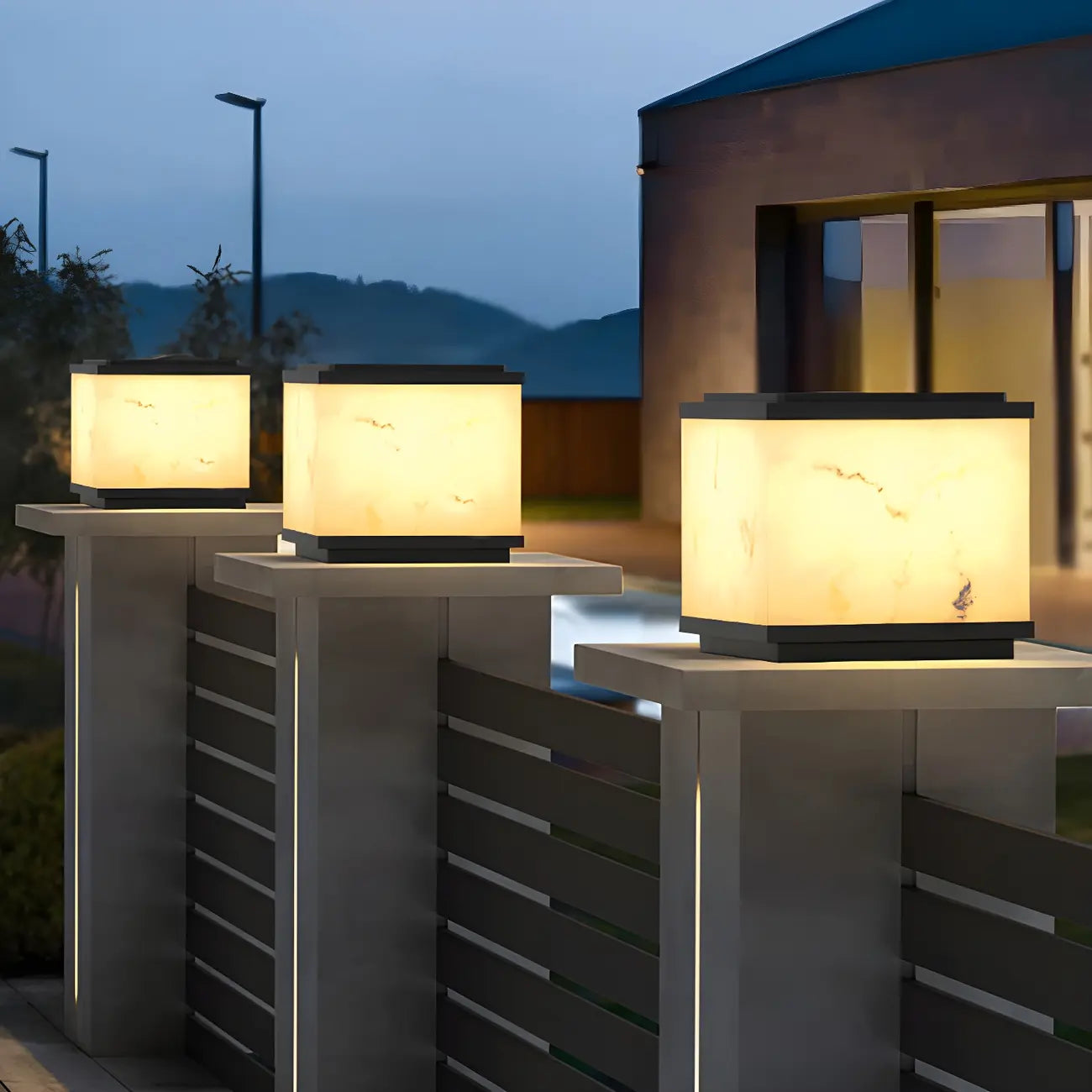 Modern Solar White Cube Outdoor Post Lights