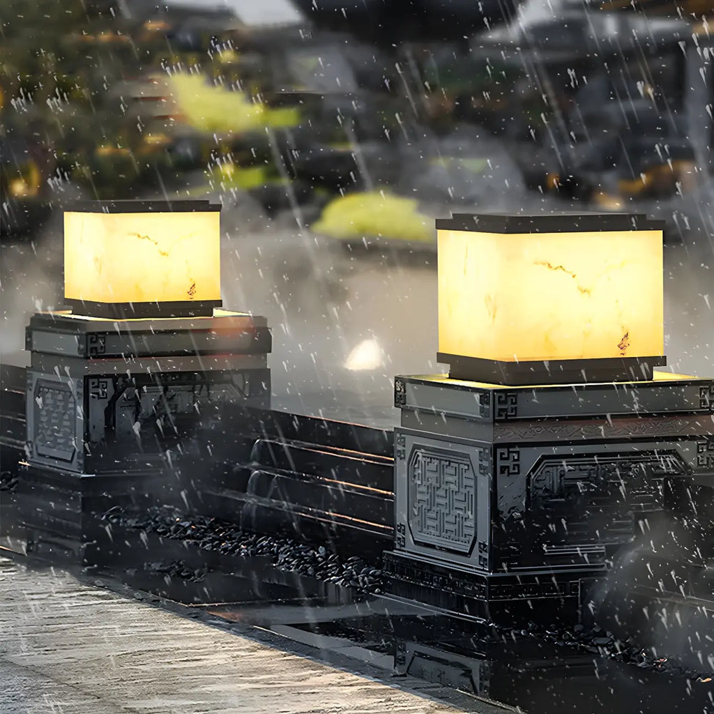 Modern Solar White Cube Outdoor Post Lights