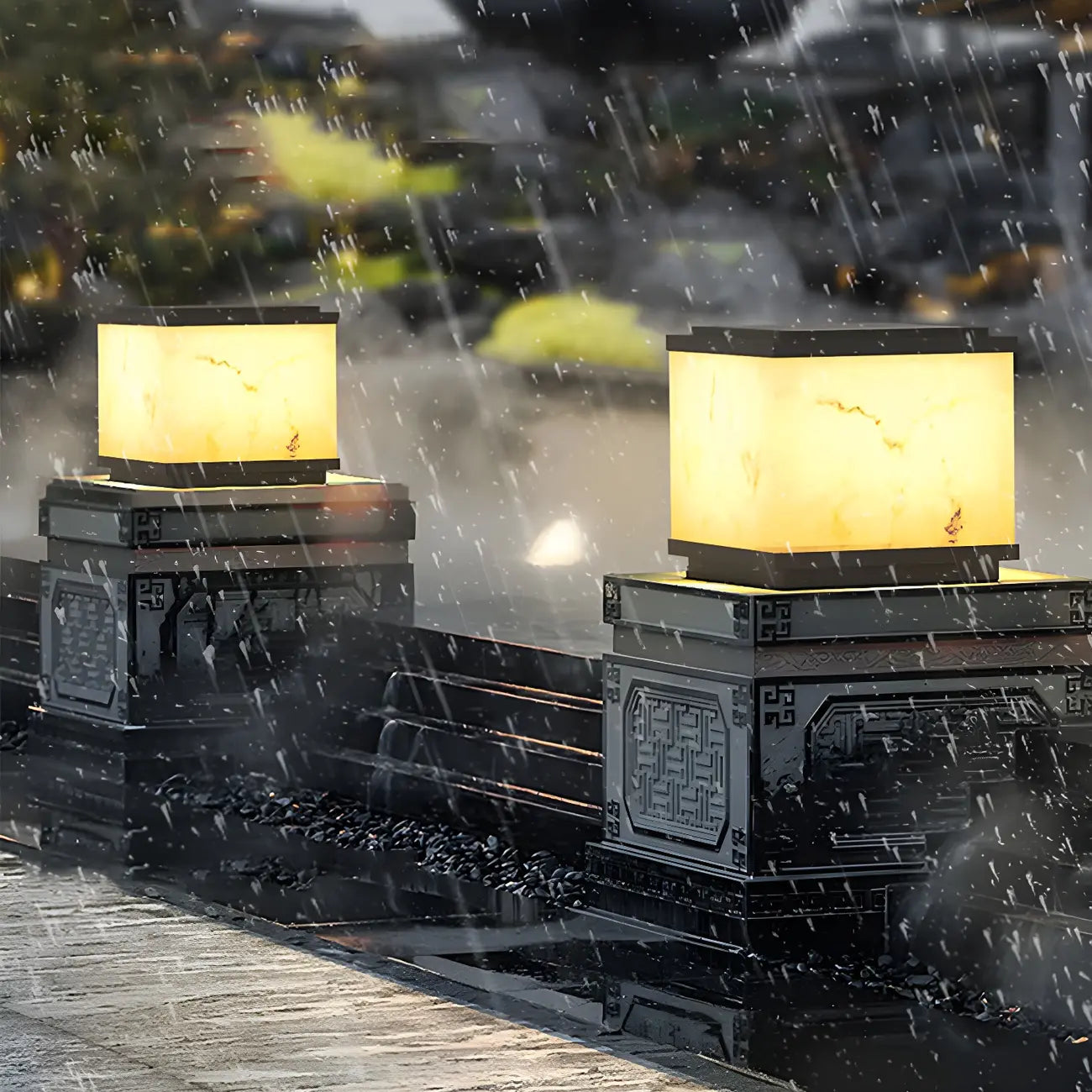 Modern Solar White Cube Outdoor Post Lights